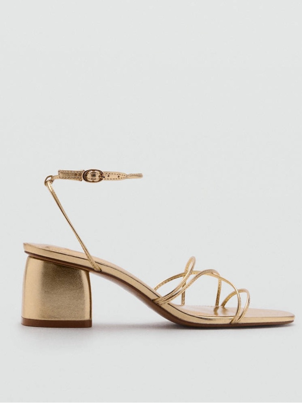 Mango Gold Metallic Cross Strap Block Heel Sandals Size 37 / US 6.5